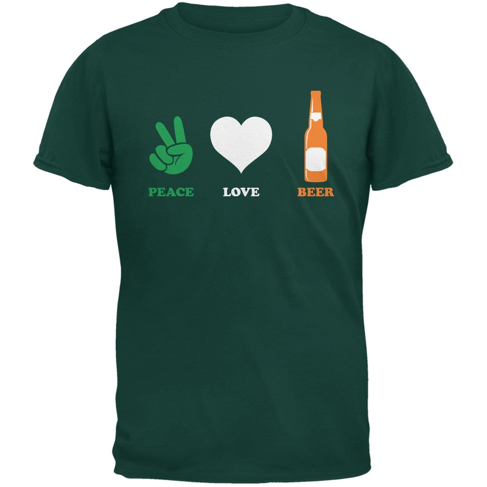 St. Patricks Day - Peace Love Beer Forest Greeen Adult T-Shirt Men's T-Shirts Old Glory 2XL Green 