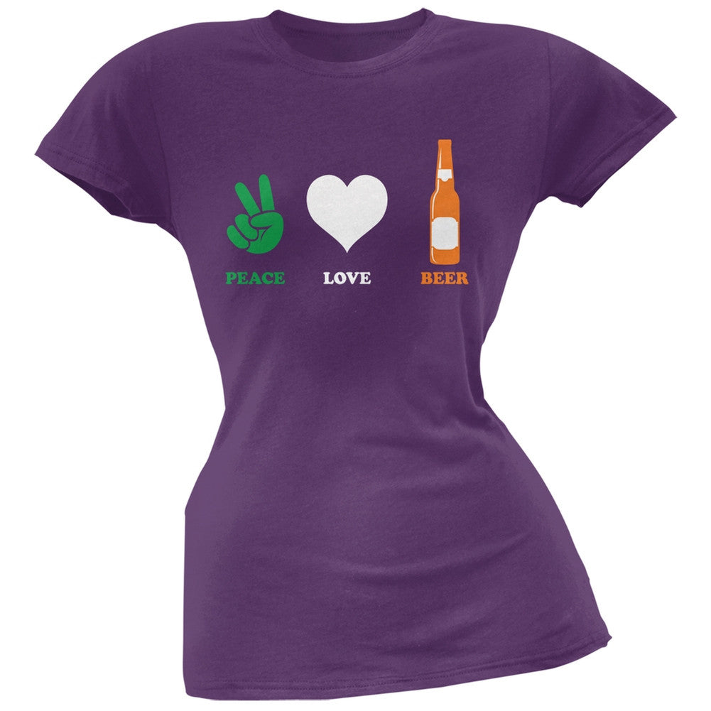 St. Patricks Day - Peace Love Beer Purple Soft Juniors T-Shirt Juniors T-Shirts Old Glory 2XL Purple 