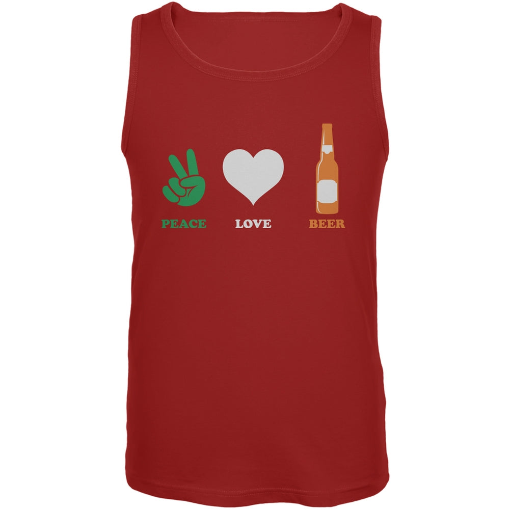 St. Patricks Day - Peace Love Beer Red Adult Tank Top Men's Tank Tops Old Glory 2XL Red 