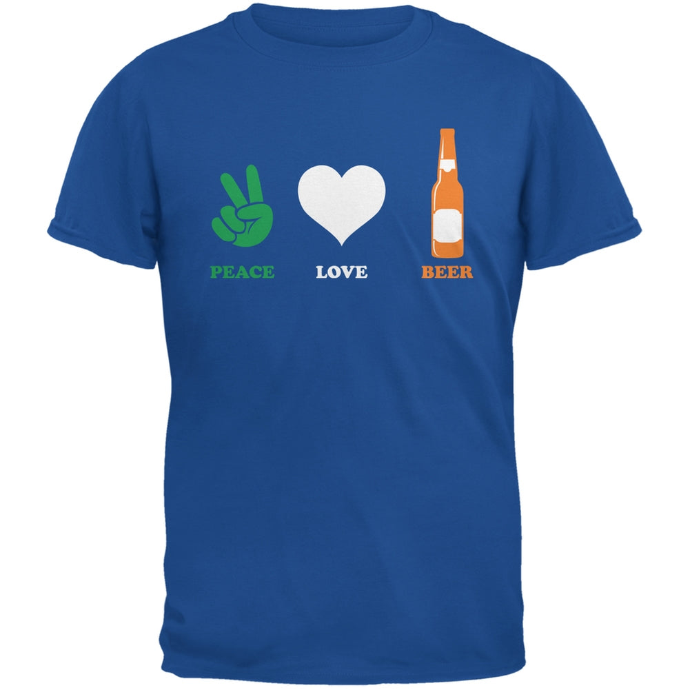 St. Patricks Day - Peace Love Beer Royal Adult T-Shirt Men's T-Shirts Old Glory 2XL Blue 