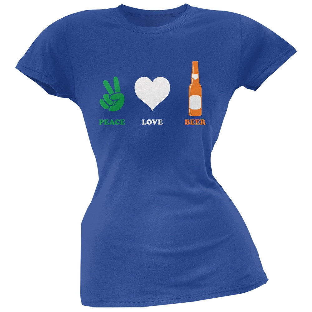 St. Patricks Day - Peace Love Beer Royal Soft Juniors T-Shirt Juniors T-Shirts Old Glory 2XL Blue 