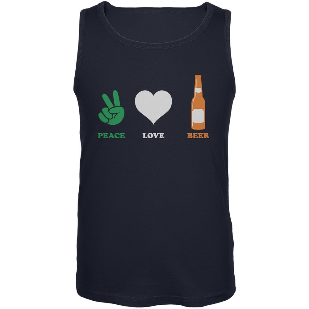 St. Patricks Day - Peace Love Beer Navy Adult Sleeveless Shirt Men's T-Shirts Old Glory 2XL Blue 