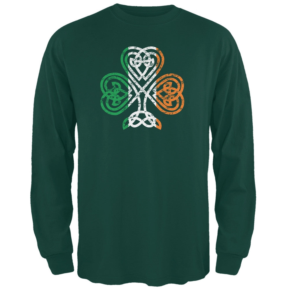 St. Patricks Day - Shamrock Knot Forest Green Adult Long Sleeve T-Shirt Men's Long Sleeves Old Glory 2XL Green 