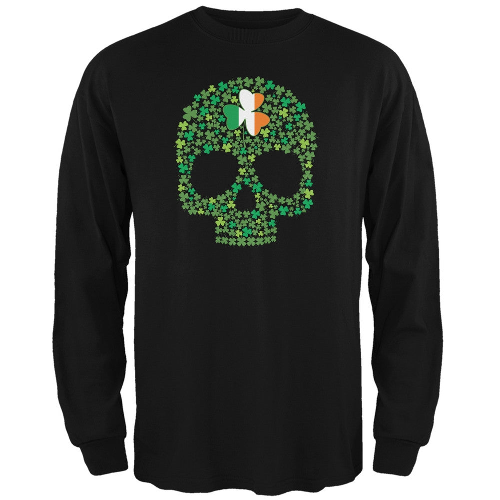 St. Patricks Day - Shamrock Skull Black Adult Long Sleeve T-Shirt Men's Long Sleeves Old Glory 2XL Black 