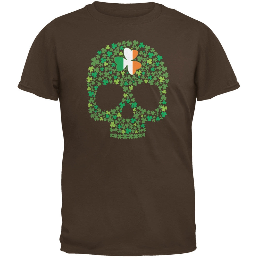 St. Patricks Day - Shamrock Skull Brown Adult T-Shirt Men's T-Shirts Old Glory 2XL Brown 