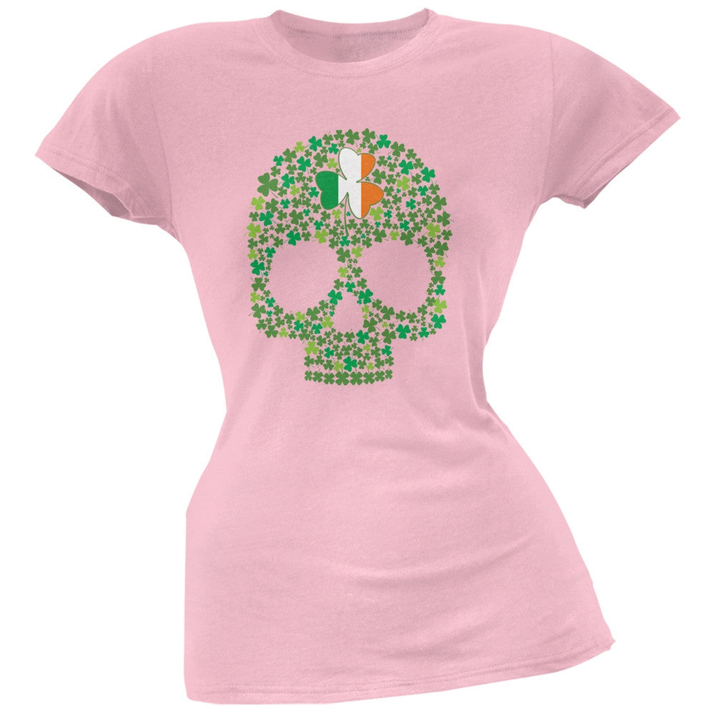 St. Patricks Day - Shamrock Skull Light Pink Soft Juniors T-Shirt Juniors T-Shirts Old Glory 2XL Pink 