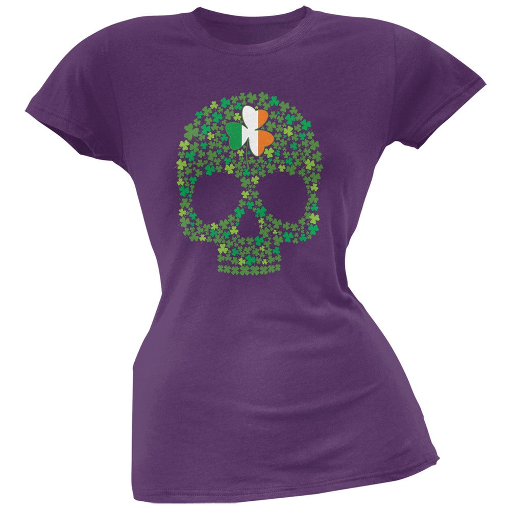 St. Patricks Day - Shamrock Skull Purple Soft Juniors T-Shirt Juniors T-Shirts Old Glory 2XL Purple 