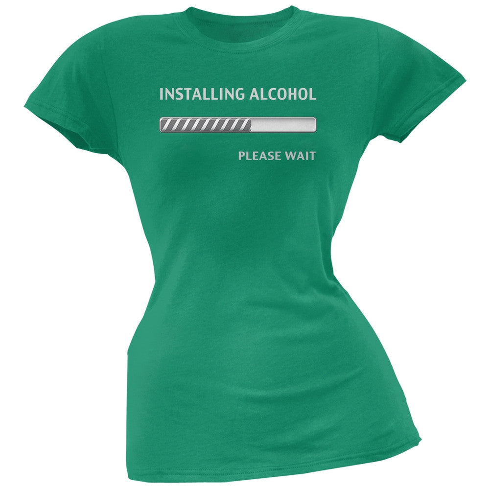 St. Patricks Day Installing Alcohol Funny Kelly Green Juniors Soft T-Shirt Juniors T-Shirts Old Glory 2XL Green 