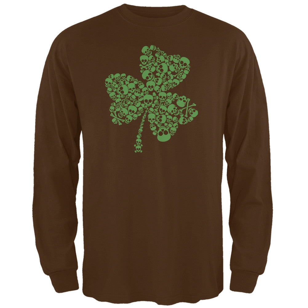 St. Patricks Day - Skull Shamrock Brown Adult Long Sleeve T-Shirt Men's Long Sleeves Old Glory 2XL Brown 