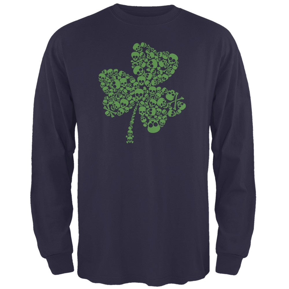 St. Patricks Day - Skull Shamrock Navy Adult Long Sleeve T-Shirt Men's Long Sleeves Old Glory 2XL Blue 