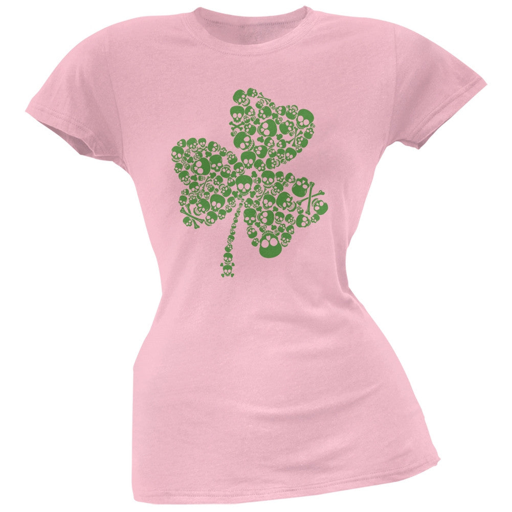 St. Patricks Day - Skull Shamrock Light Pink Soft Juniors T-Shirt Juniors T-Shirts Old Glory 2XL Pink 