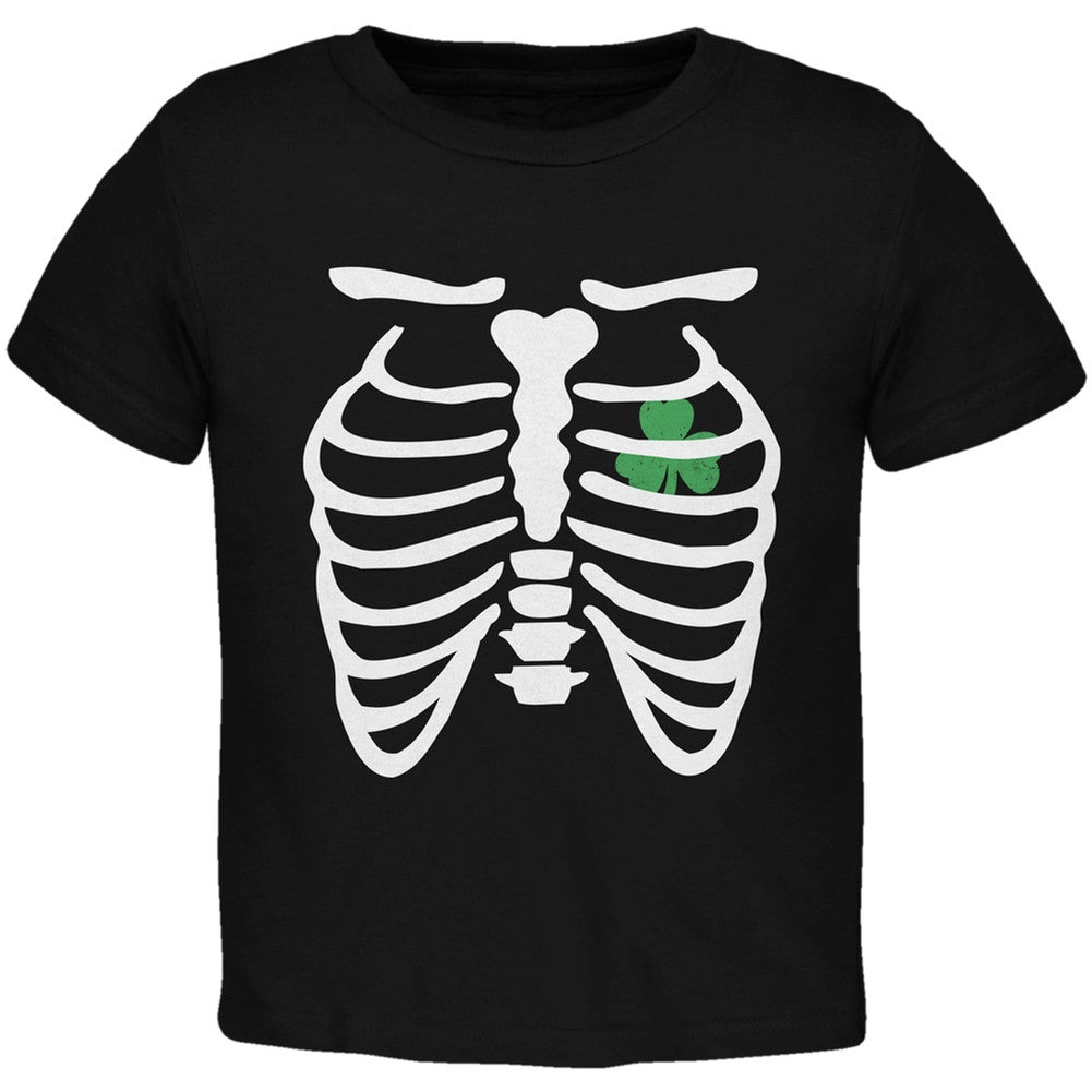 St. Patrick's Day - Shamrock Heart Skeleton Black Toddler T-Shirt Toddler T-Shirts Old Glory 2T Black 