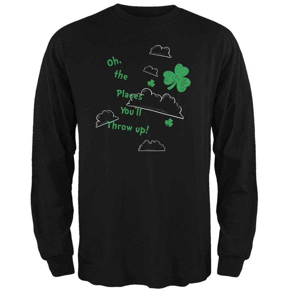 St. Patrick's Day - Oh The Places Black Adult Long Sleeve T-Shirt Men's Long Sleeves Old Glory 2XL Black 