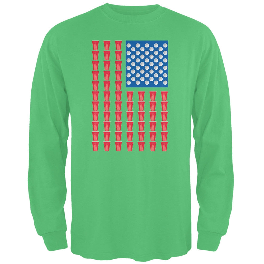 St. Patricks Day American Flag Party Cups Irish Green Adult Long Sleeve T-Shirt Men's Long Sleeves Old Glory 2XL Green 