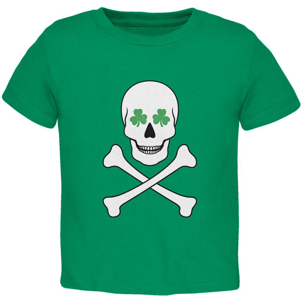 St. Patrick's Day - Skull & Crossbones Shamrock Eyes Kelly Green Toddler T-Shirt Toddler T-Shirts Old Glory 2T Green 