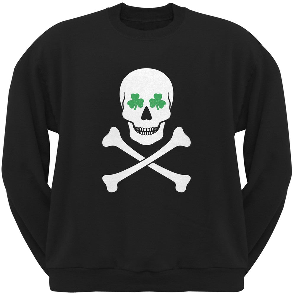 St. Patrick's Day - Skull & Crossbones Shamrock Eyes Black Adult Sweatshirt Men's Sweatshirts Old Glory 2XL Black 