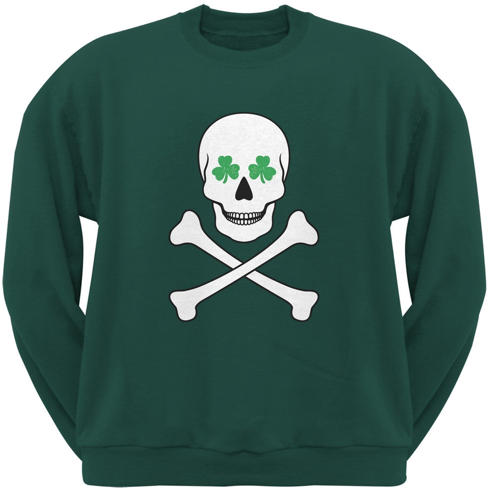 St. Patrick's Day - Skull & Crossbones Shamrock Eyes Forest Green Adult Sweatshirt Men's Sweatshirts Old Glory 2XL Green 