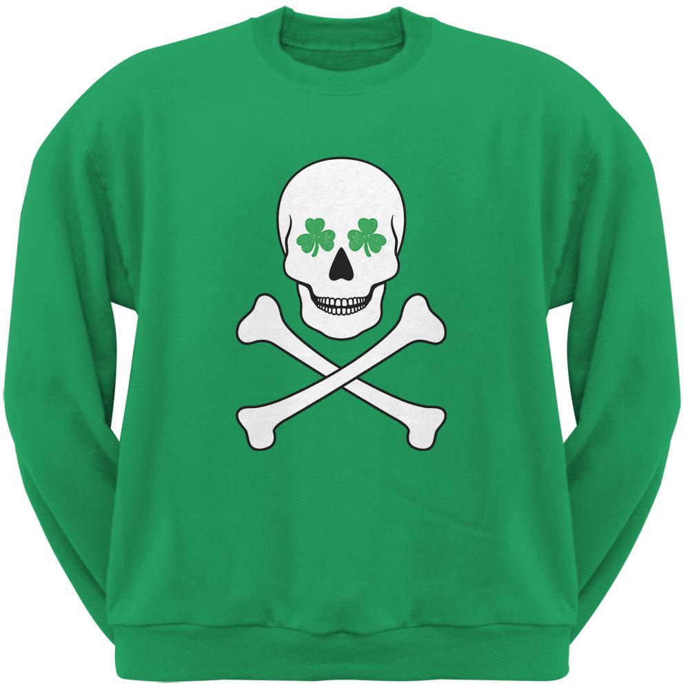 St. Patrick's Day - Skull & Crossbones Shamrock Eyes Irish Green Adult Sweatshirt Men's Sweatshirts Old Glory 2XL Green 