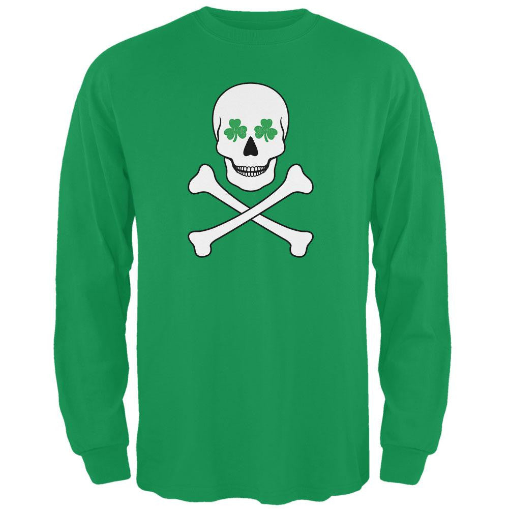 St. Patricks Day - Skull & Crossbones Shamrock Eyes Green Adult Long Sleeve T-Shirt Men's Long Sleeves Old Glory 2XL Green 