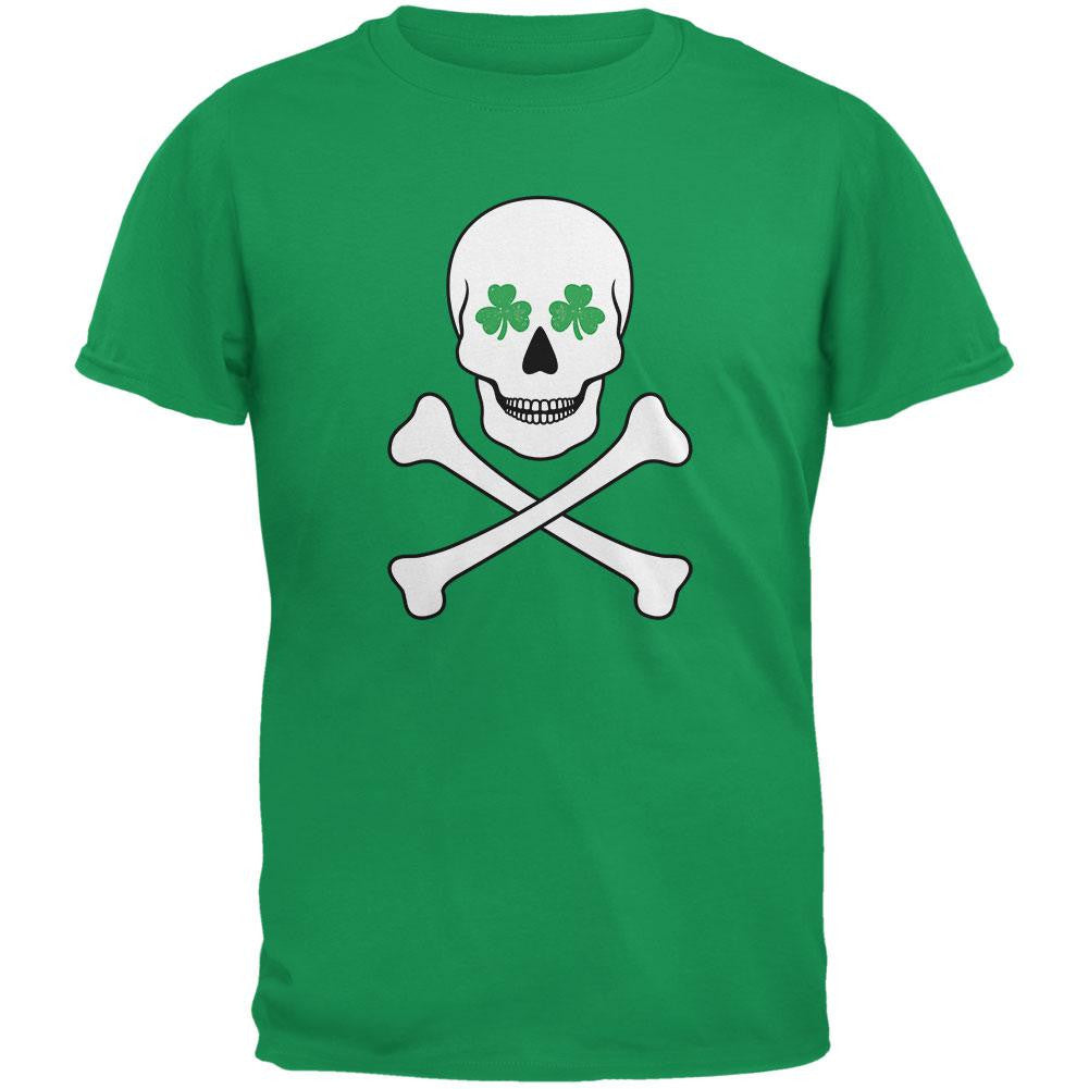 St. Patrick's Day - Skull & Crossbones Shamrock Eyes Irish Green Adult T-Shirt Men's T-Shirts Old Glory 2XL Green 