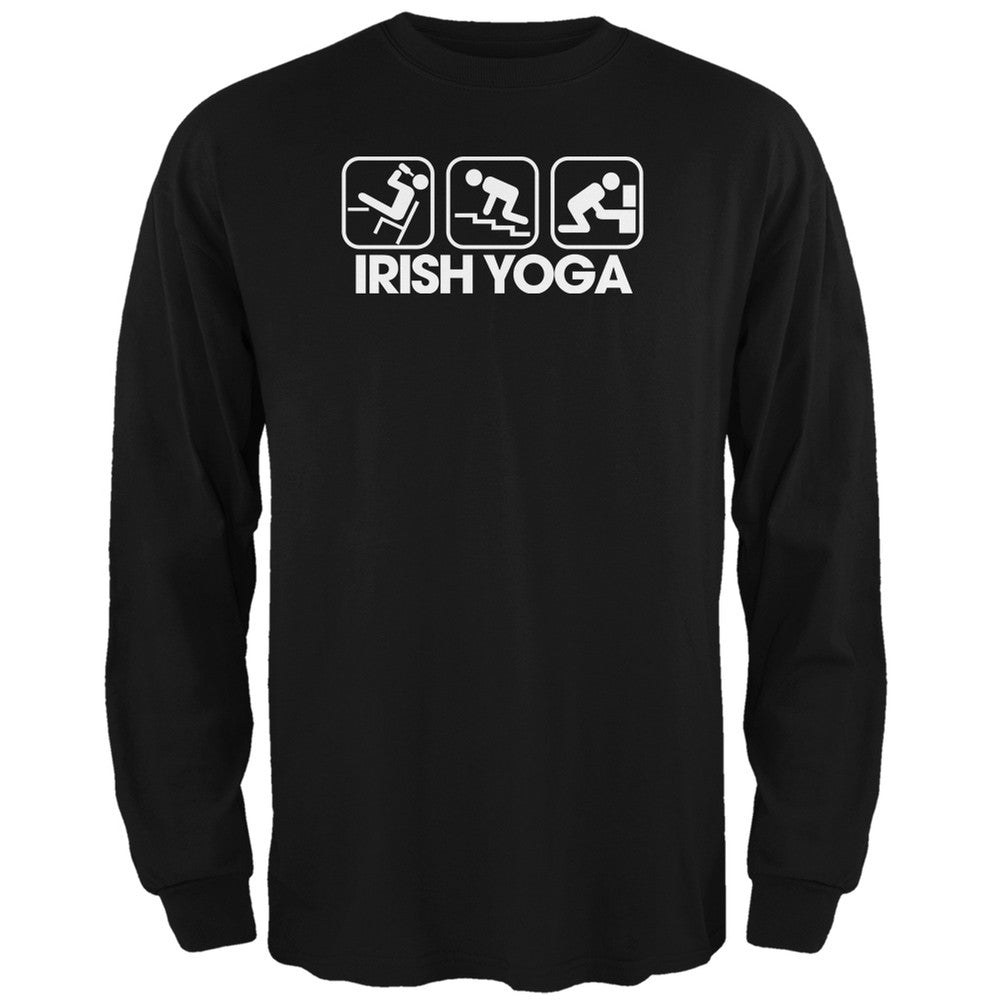 St. Patrick's Day - Irish Yoga Black Adult Long Sleeve T-Shirt Men's Long Sleeves Old Glory 2XL Black 