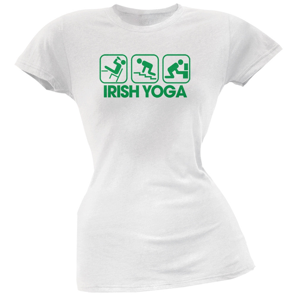 St. Patrick's Day - Irish Yoga White Soft Juniors T-Shirt Juniors T-Shirts Old Glory 2XL White 