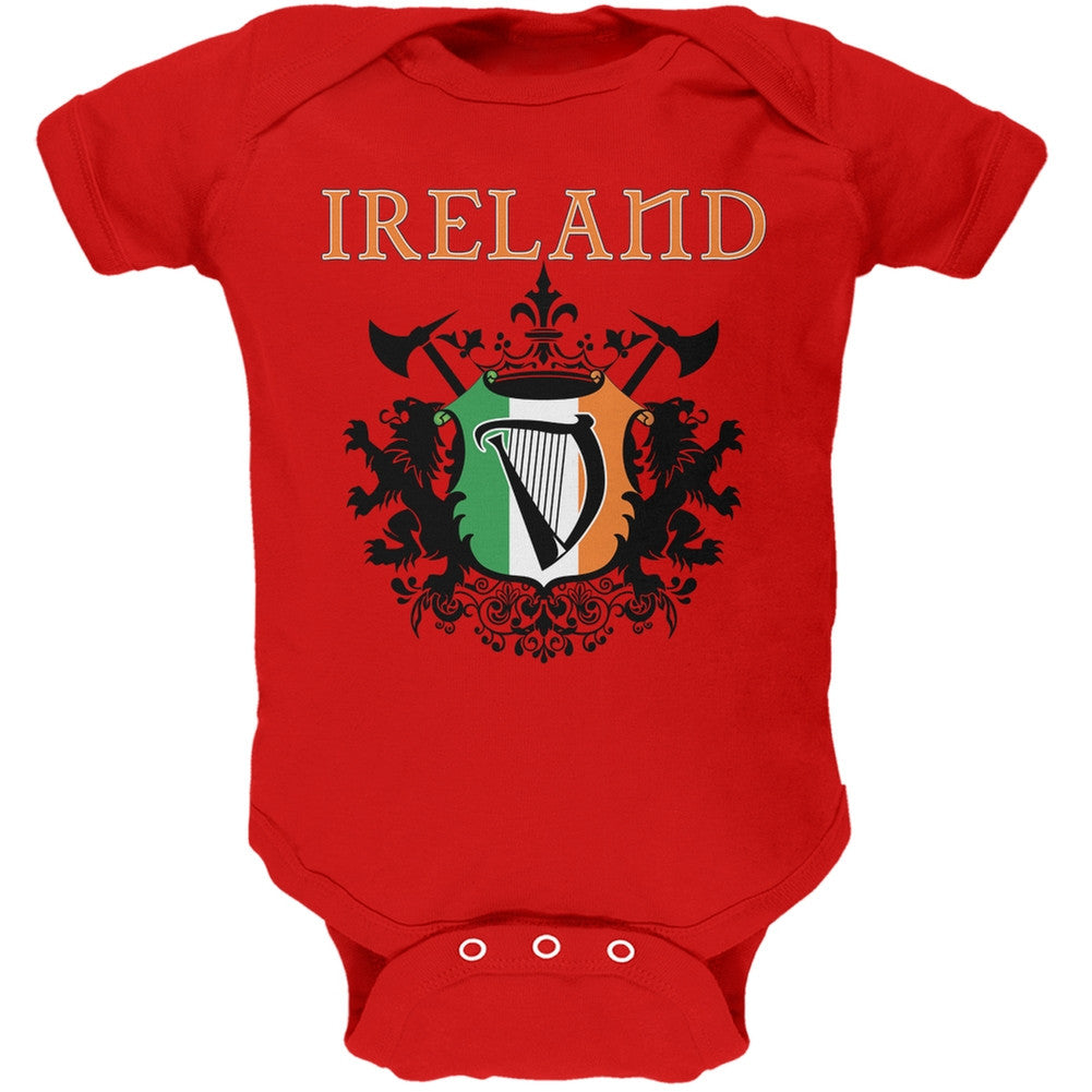 St. Patricks Day - Heraldic Irish Harp Red Soft Baby One Piece Baby One Piece Old Glory 0-3M Red 