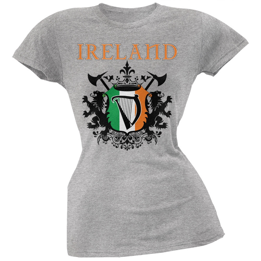 St. Patricks Day - Heraldic Irish Harp Heather Grey Soft Juniors T-Shirt Juniors T-Shirts Old Glory 2XL Grey 