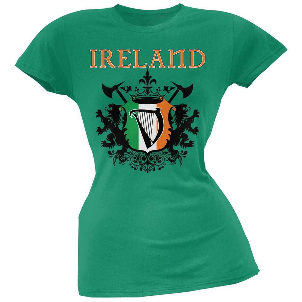 St. Patricks Day - Heraldic Irish Harp Kelly Green Soft Juniors T-Shirt Juniors T-Shirts Old Glory 2XL Green 