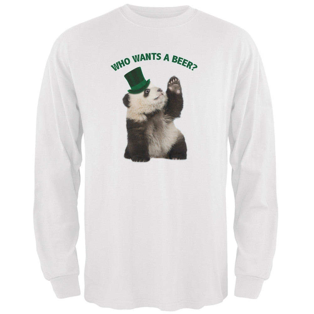 St. Patricks Day - Who Wants A Beer White Adult Long Sleeve T-Shirt Men's Long Sleeves Old Glory 2XL White 