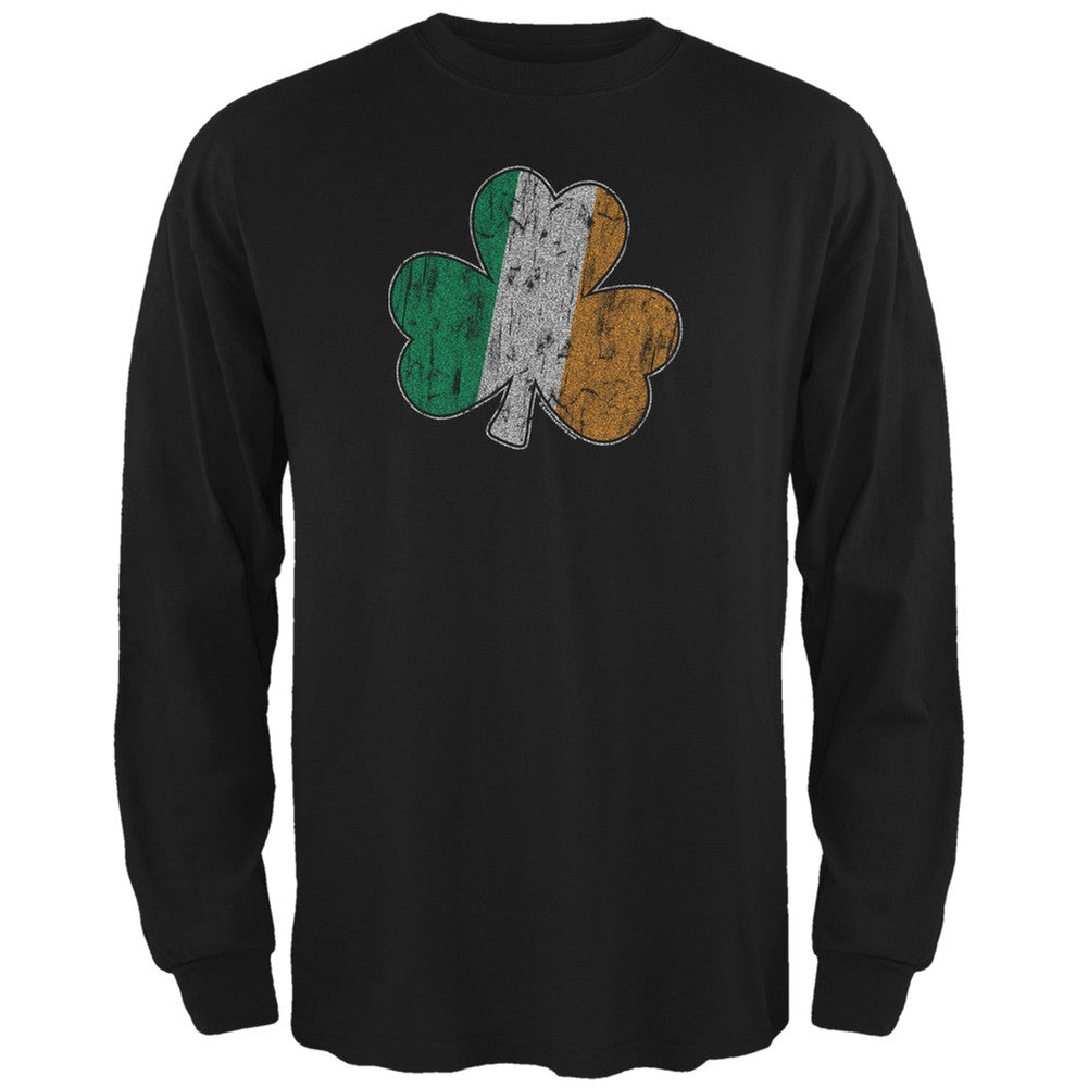 St. Patricks Day - Shamrock Flag Black Adult Long Sleeve T-Shirt Men's Long Sleeves Old Glory   