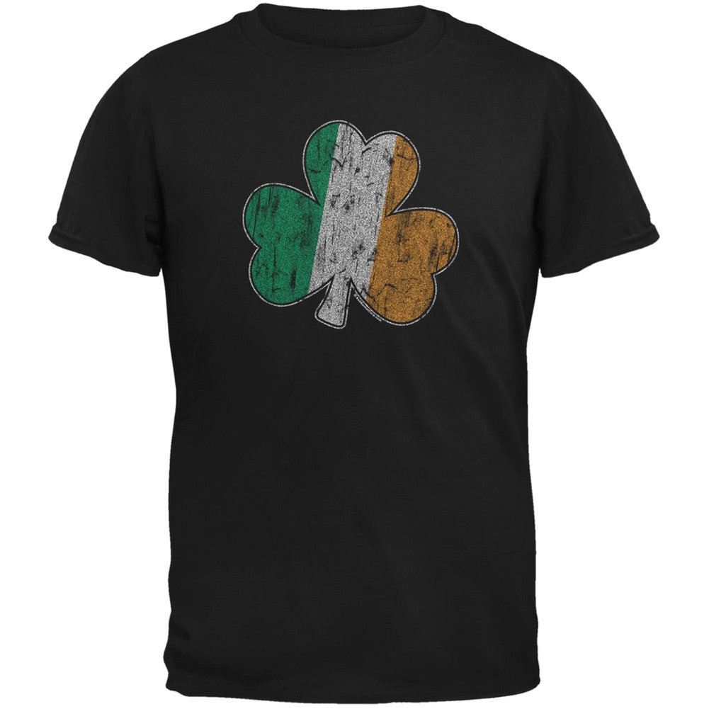 St. Patricks Day - Shamrock Flag Black Adult T-Shirt Men's T-Shirts Old Glory   