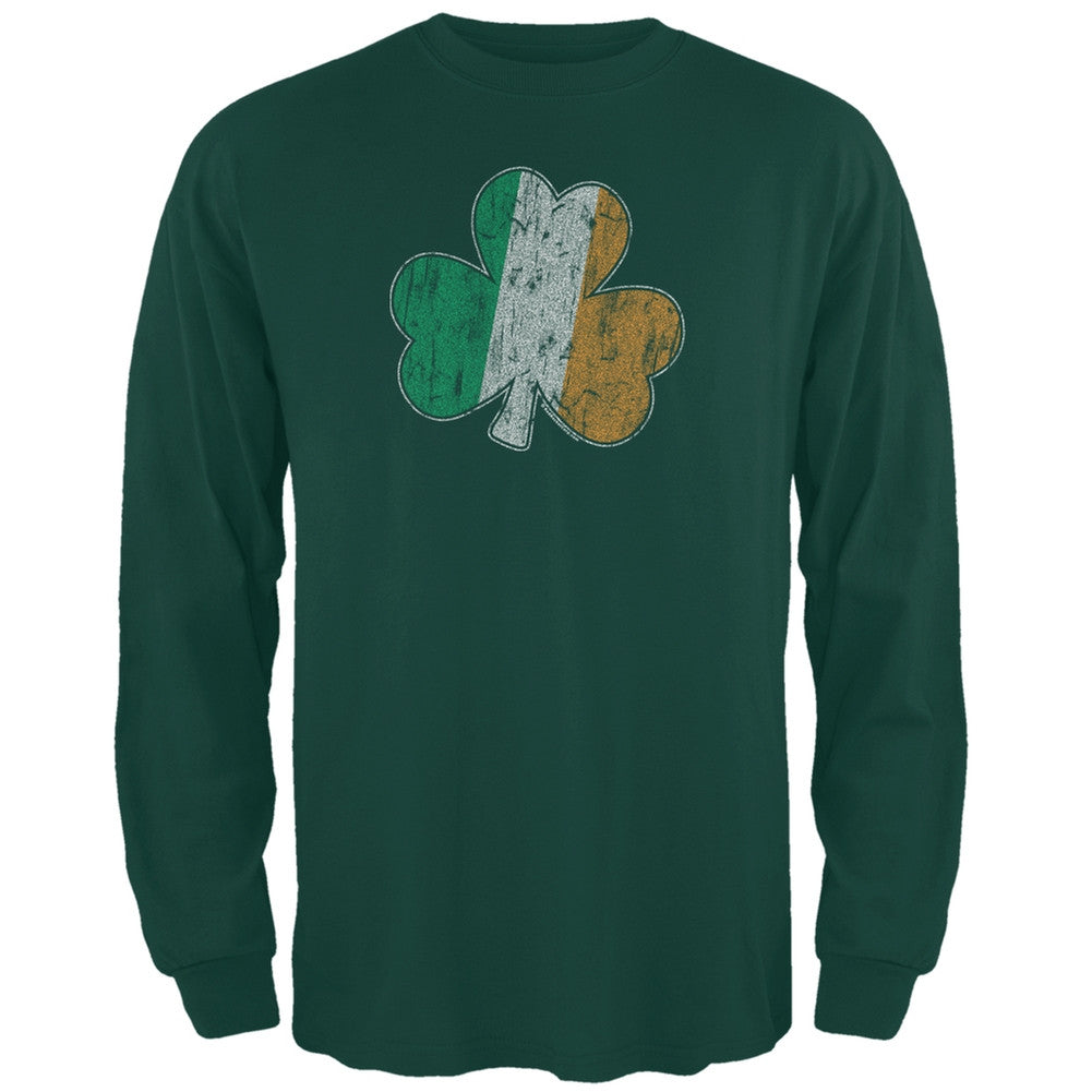 St. Patricks Day - Shamrock Flag Forest Green Adult Long Sleeve T-Shirt Men's Long Sleeves Old Glory SM Green 