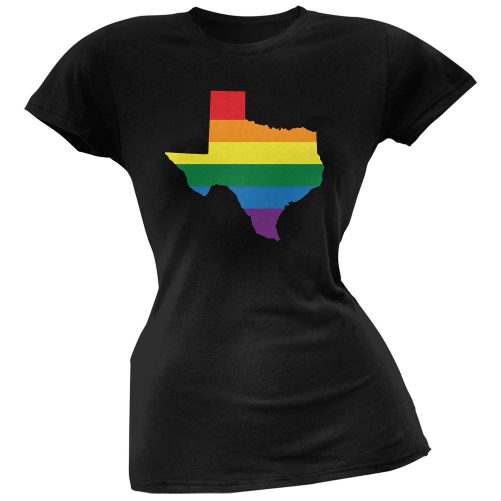 Texas LGBT Lesbian Pride Rainbow Black Juniors Soft T-Shirt Juniors T-Shirts Old Glory 2XL Black 