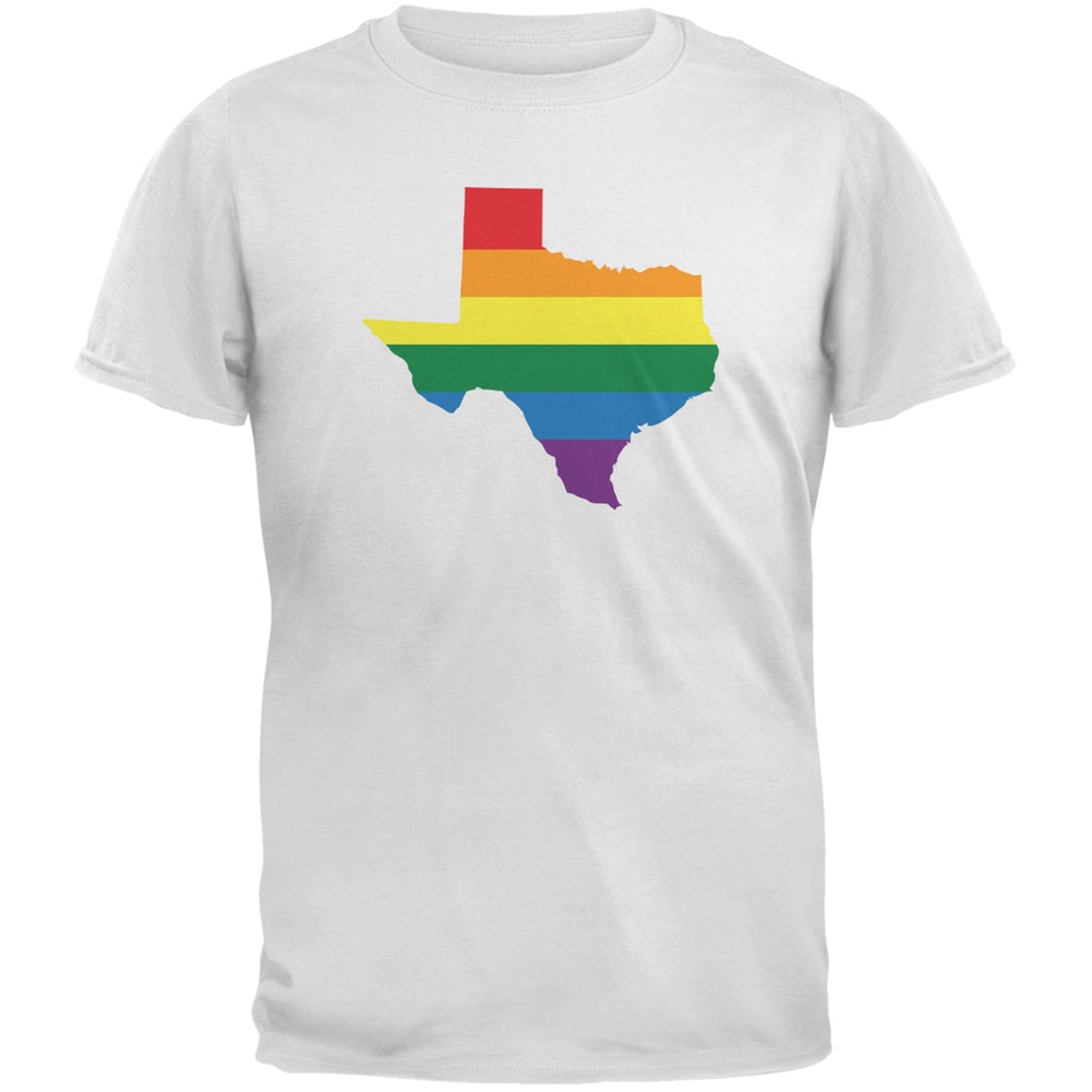 Texas LGBT Gay Pride Rainbow White Adult T-Shirt Men's T-Shirts Old Glory 2XL White 