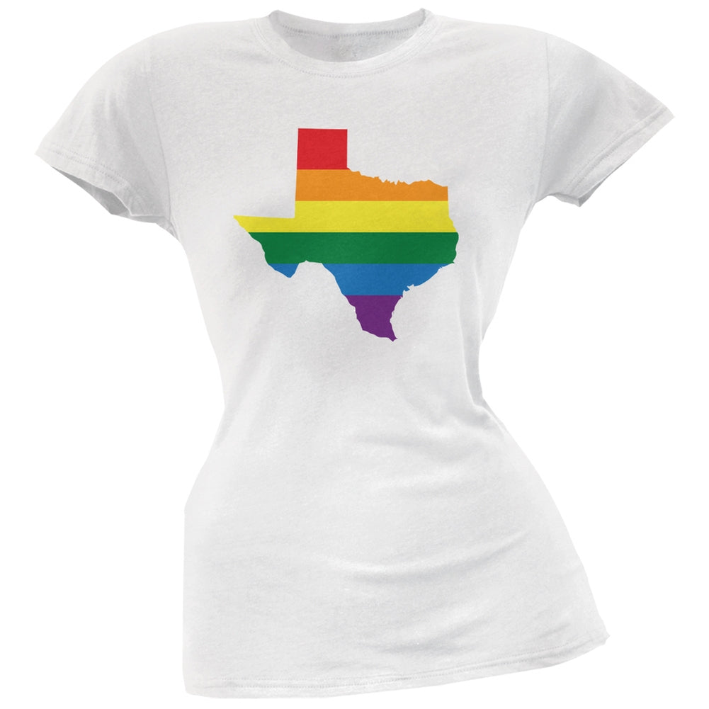 Texas LGBT Lesbian Pride Rainbow White Juniors Soft T-Shirt Juniors T-Shirts Old Glory 2XL White 