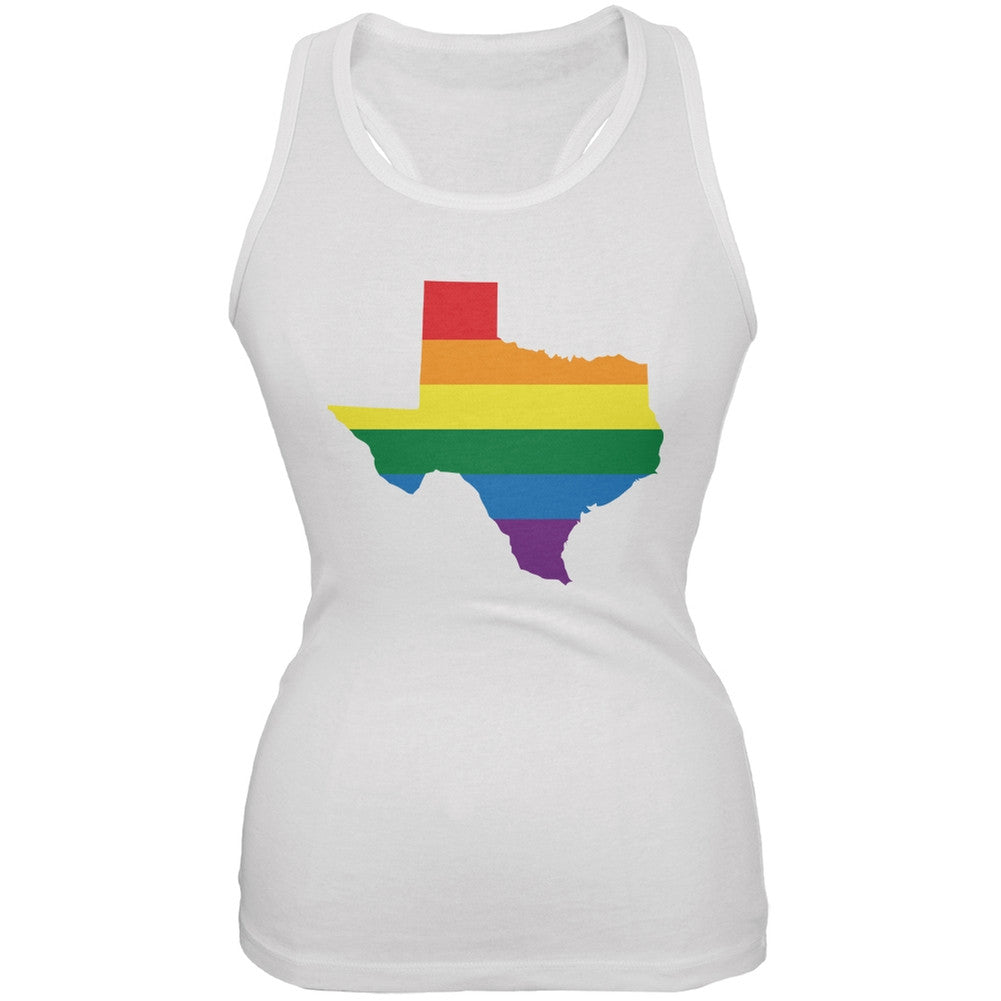 Texas LGBT Lesbian Pride Rainbow White Juniors Soft Tank Top Juniors Tank Tops Old Glory 2XL White 