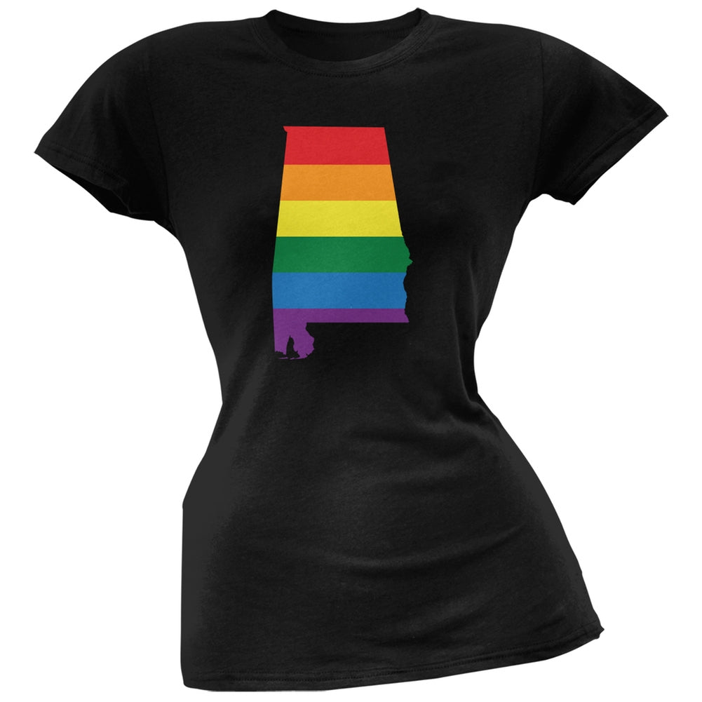 Alabama LGBT Lesbian Pride Rainbow Black Juniors Soft T-Shirt Juniors T-Shirts Old Glory 2XL Black 