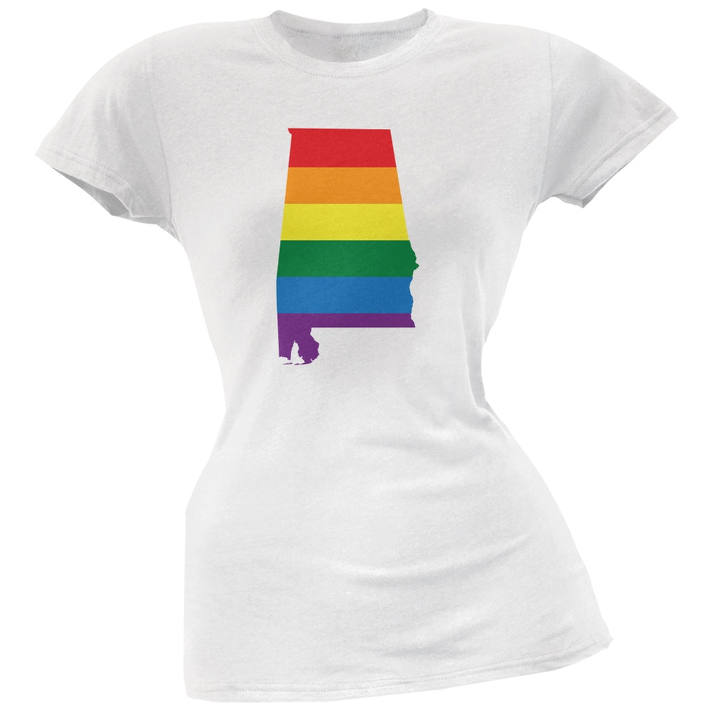 Alabama LGBT Lesbian Pride Rainbow White Juniors Soft T-Shirt Juniors T-Shirts Old Glory 2XL White 