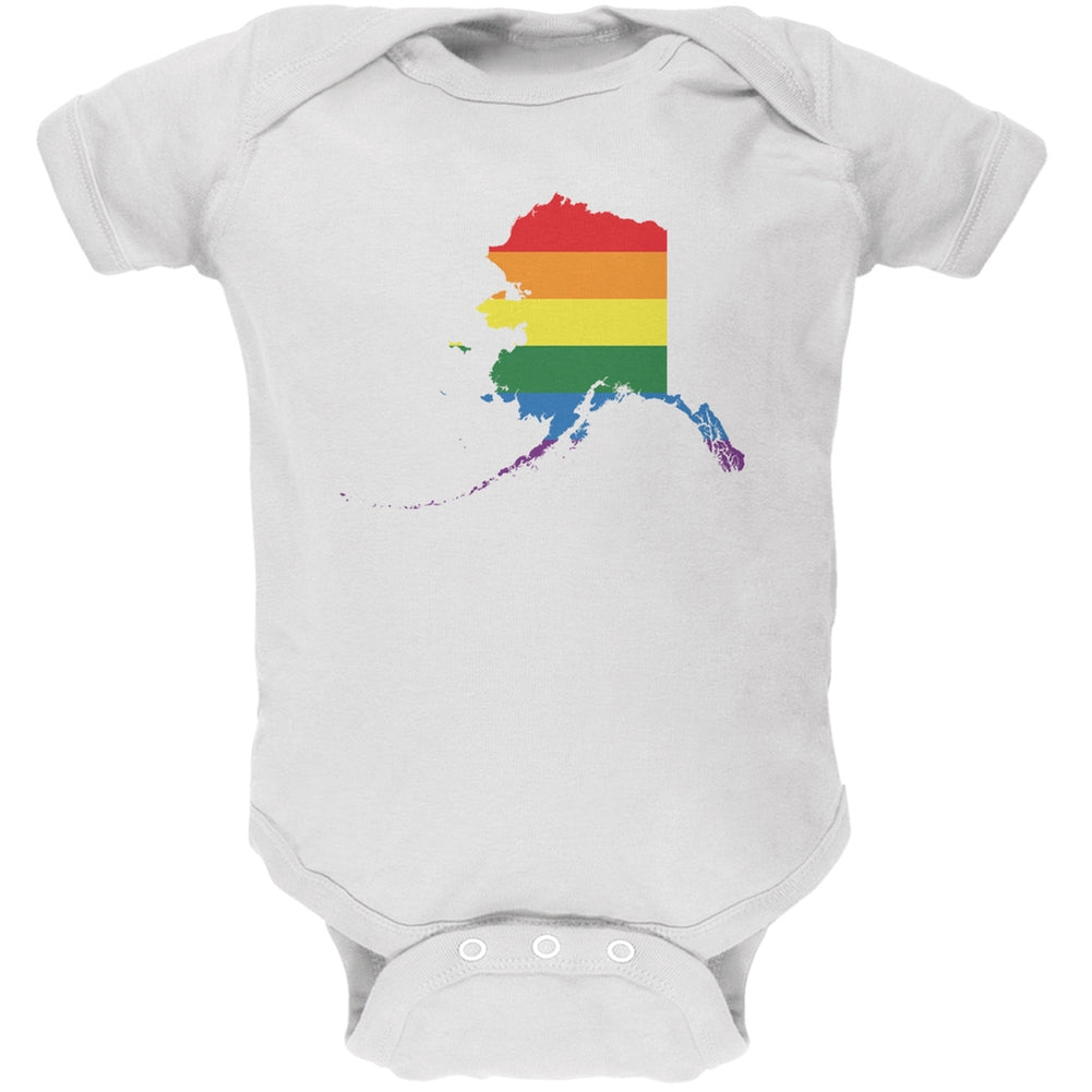 Alaska LGBT Gay Pride Rainbow White Soft Baby One Piece Baby One Piece Old Glory 0-3M White 