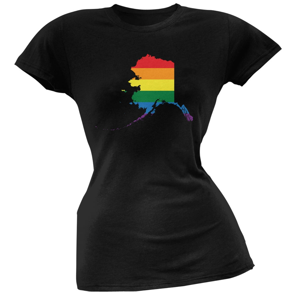 Alaska LGBT Lesbian Pride Rainbow Black Juniors Soft T-Shirt Juniors T-Shirts Old Glory 2XL Black 