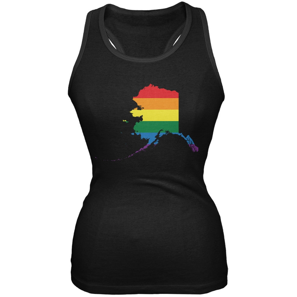 Alaska LGBT Lesbian Pride Rainbow Black Juniors Soft Tank Top Juniors Tank Tops Old Glory 2XL Black 