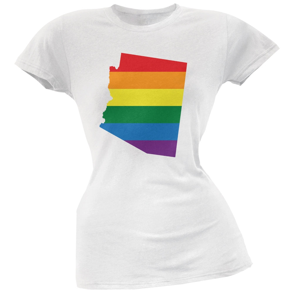 Arizona LGBT Lesbian Pride Rainbow White Juniors Soft T-Shirt Juniors T-Shirts Old Glory 2XL White 