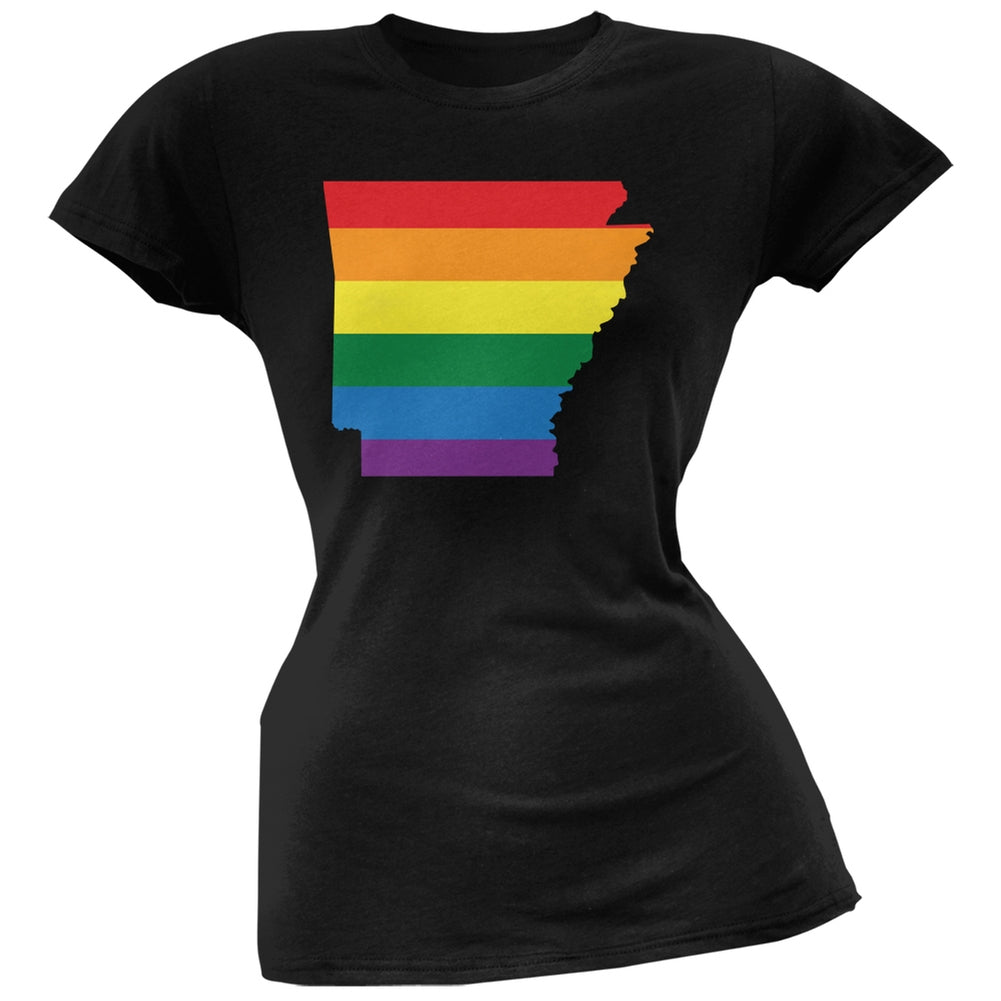 Arkansas LGBT Lesbian Pride Rainbow Black Juniors Soft T-Shirt Juniors T-Shirts Old Glory 2XL Black 