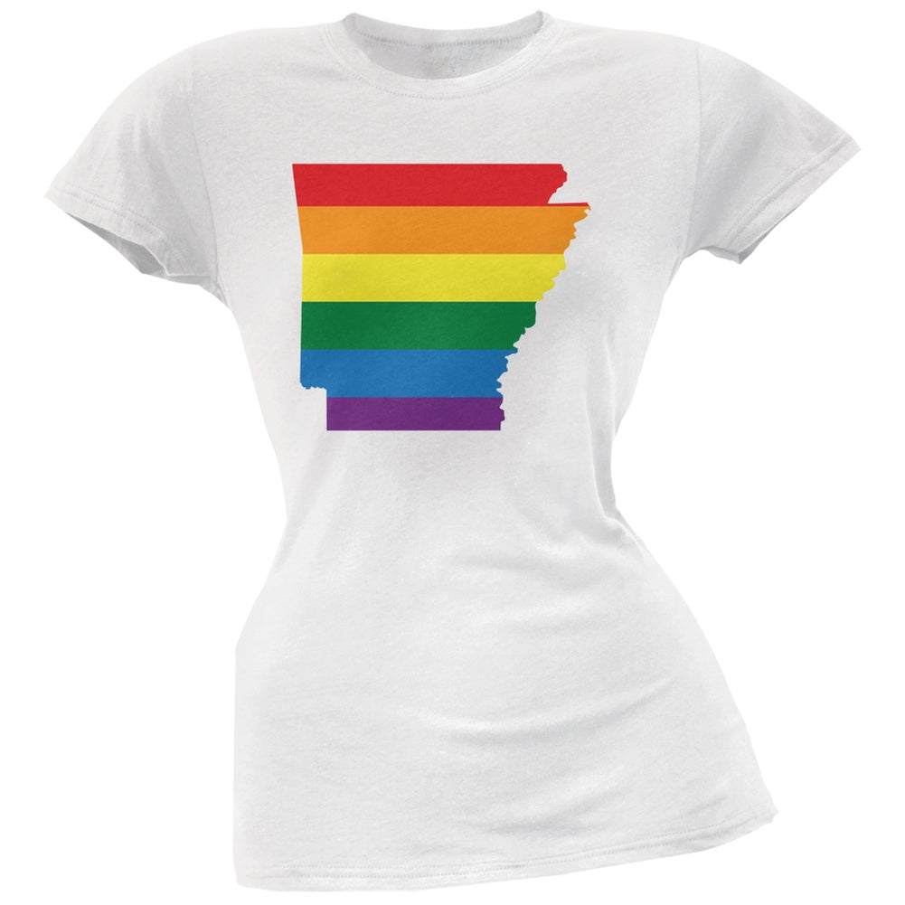 Arkansas LGBT Lesbian Pride Rainbow White Juniors Soft T-Shirt Juniors T-Shirts Old Glory 2XL White 