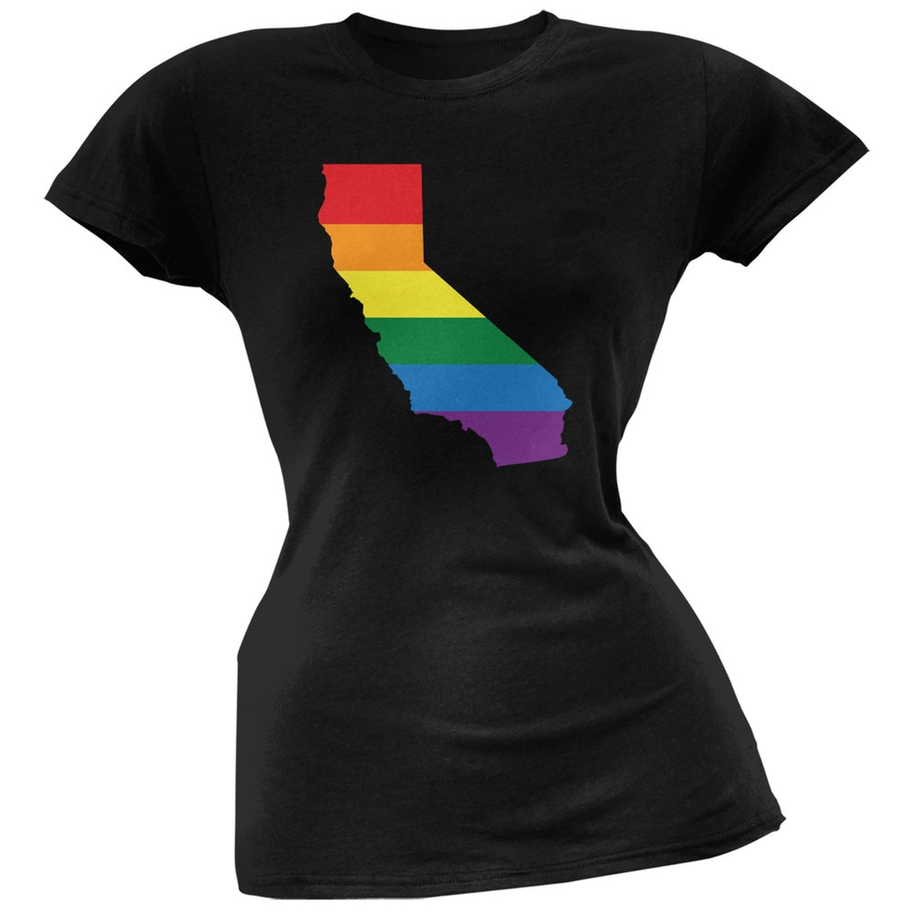 California LGBT Lesbian Pride Rainbow Black Juniors Soft T-Shirt Juniors T-Shirts Old Glory 2XL Black 