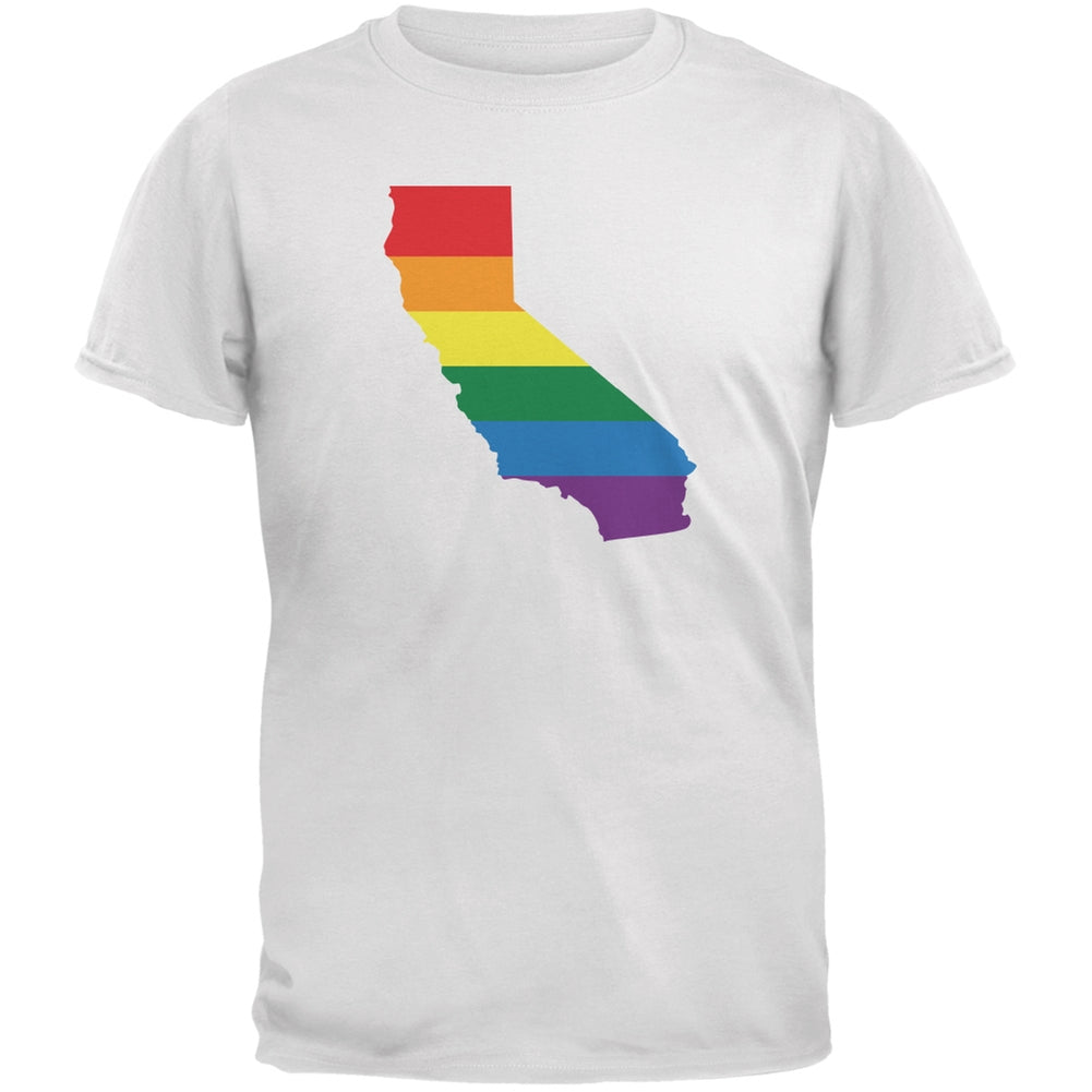 California LGBT Gay Pride Rainbow White Adult T-Shirt Men's T-Shirts Old Glory 2XL White 