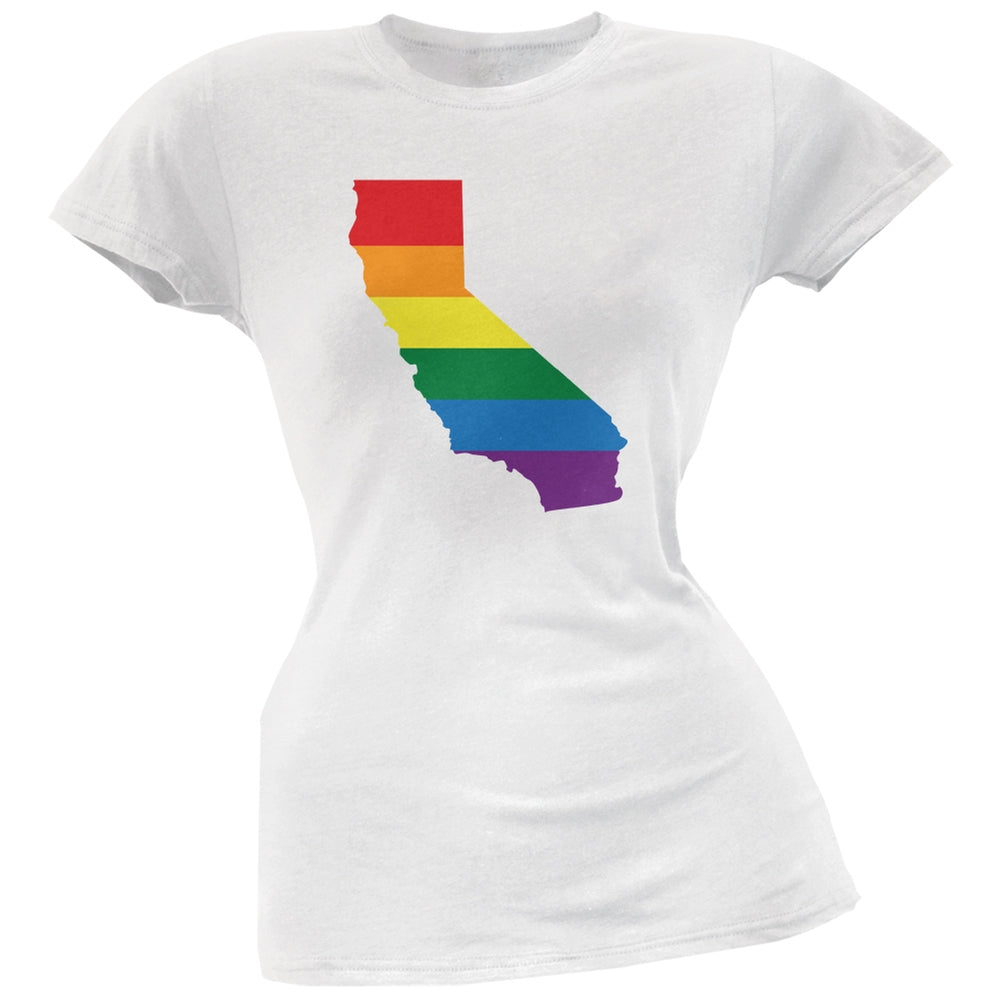 California LGBT Lesbian Pride Rainbow White Juniors Soft T-Shirt Juniors T-Shirts Old Glory 2XL White 