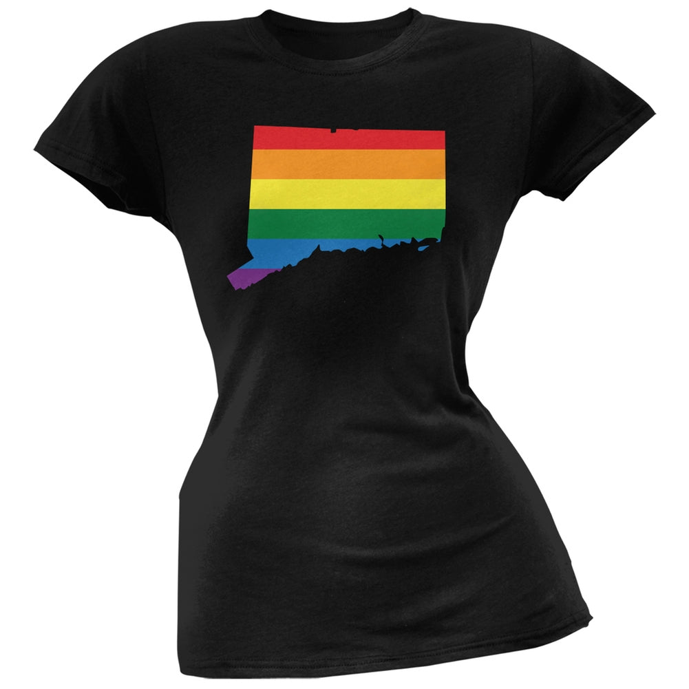 Connecticut LGBT Lesbian Pride Rainbow Black Juniors Soft T-Shirt Juniors T-Shirts Old Glory 2XL Black 