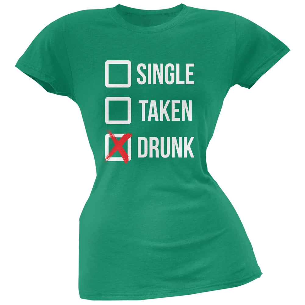 St. Patricks Day - Single Taken Drunk Kelly Green Soft Juniors T-Shirt Juniors T-Shirts Old Glory 2XL Green 